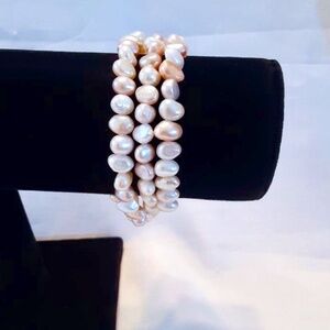 💲SALE 💲 Pastel Freshwater Pearl Coil Wrap Bracelet Cream/Peach/Pink